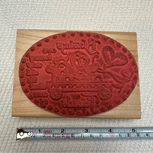 Hampton Art Rubber Stamp Mounted Wooden blessings come as friends - Picture 4 of 5